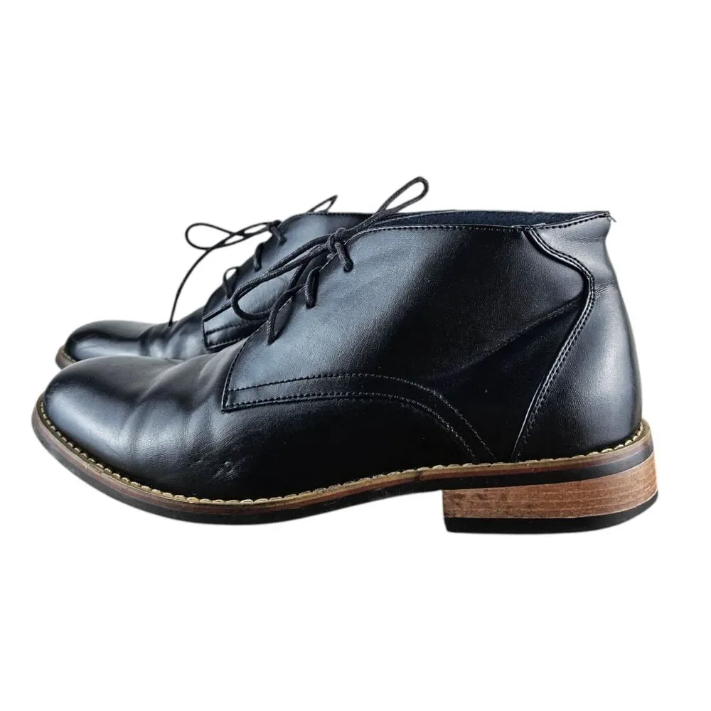Zriang Mens Black Leather Round Toe Lace-Up Ankle Chukka Boots Size 8 Damaged